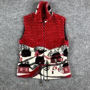 Denali Holiday Vest Womens M Red Winter Christmas Scene Fleece Full Zip Vintage